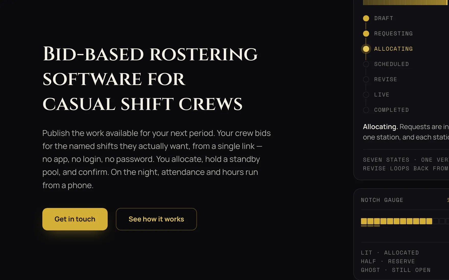 The live Chronomancer website: bid-based rostering software for casual shift crews